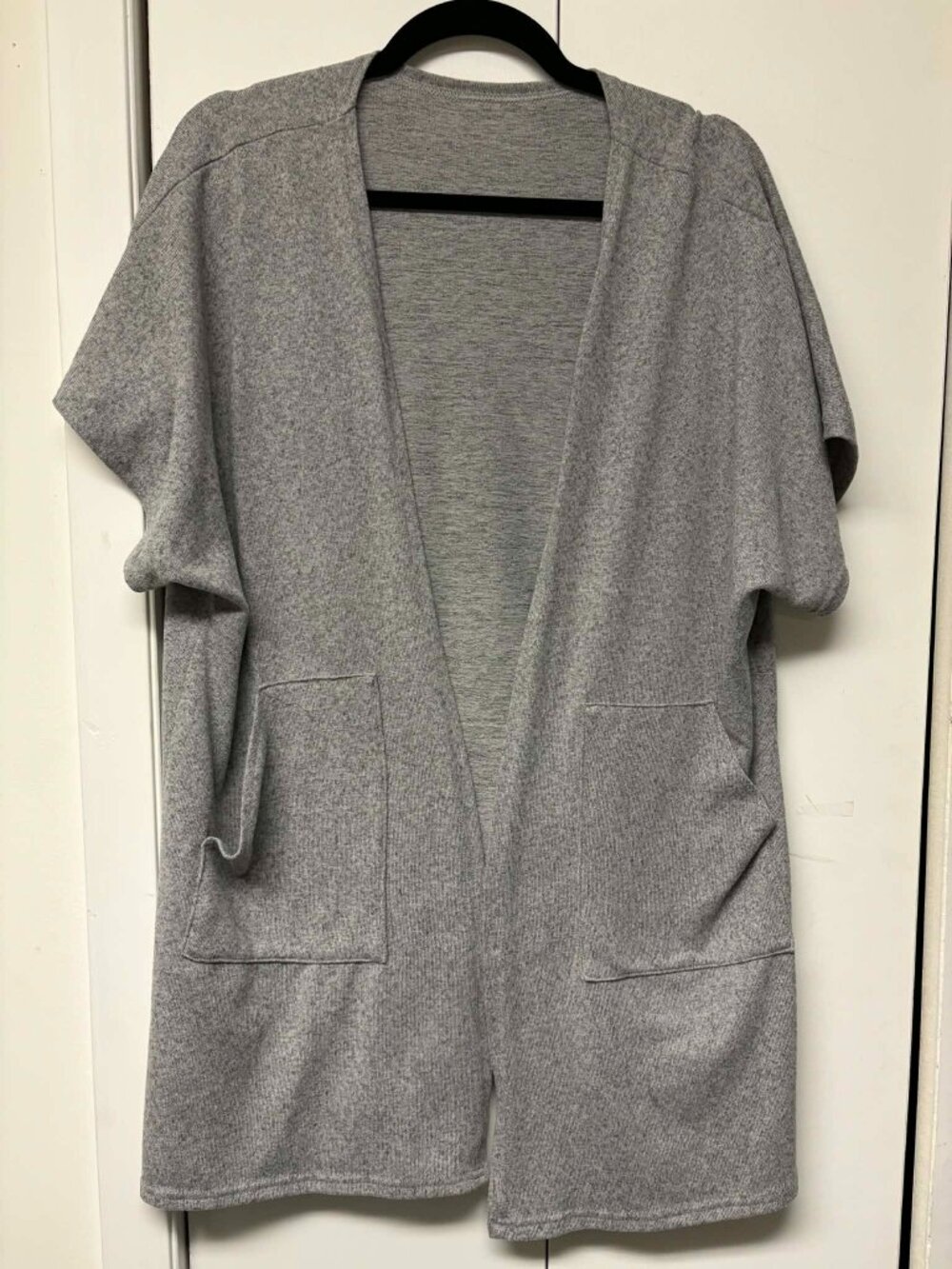 Grey Short Sleeve Open Cardigan with Pockets One Size